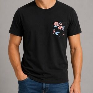 Hollister Mens T-Shirt Black Floral Pocket Must-Have Collection Small